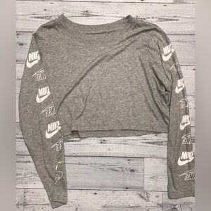 Nike Heather Gray Crop Top with Logo Sleeves